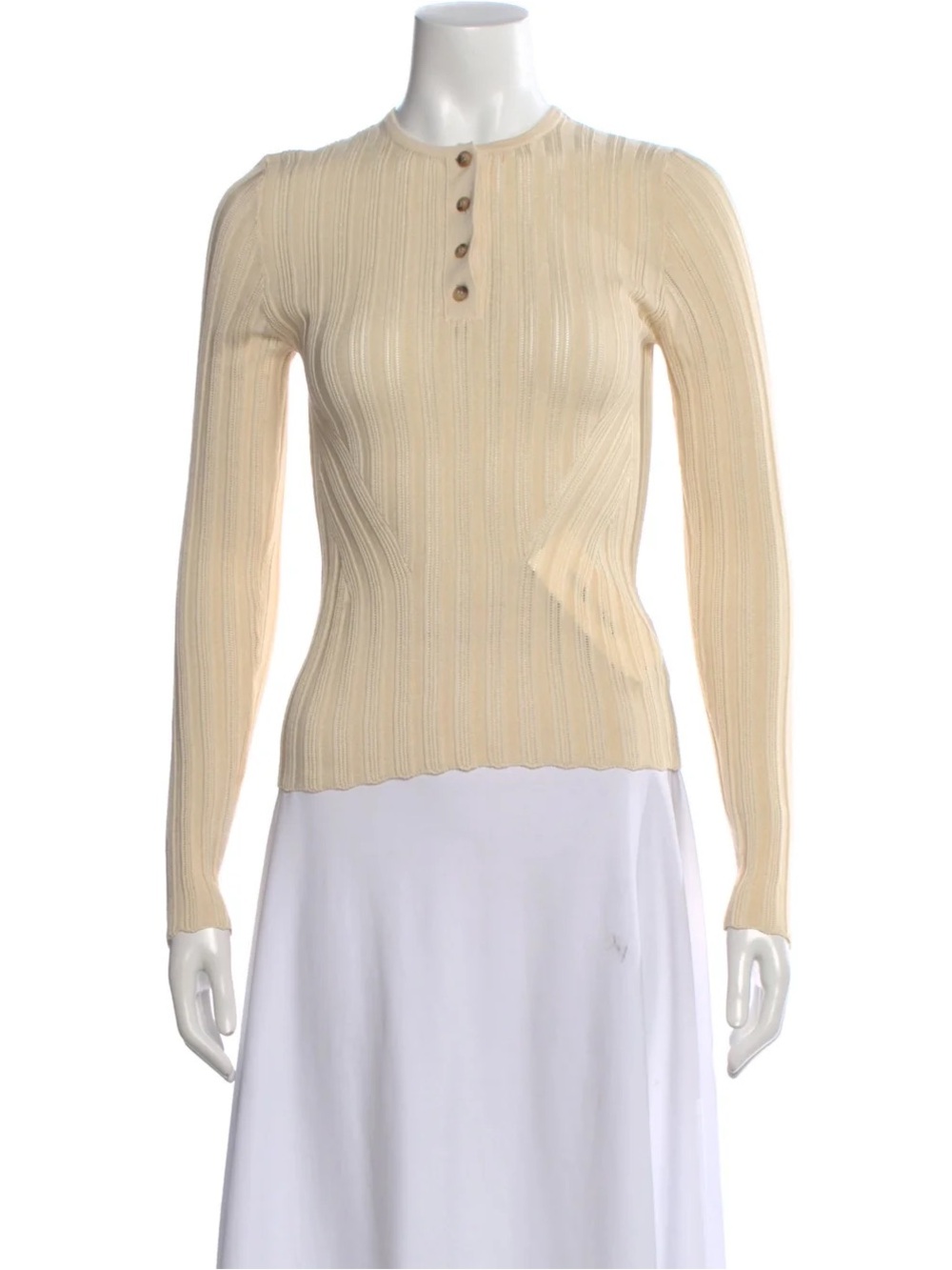 Ulla Johnson Cream Ribbed Henley Long Sleeve Top - P/XS
